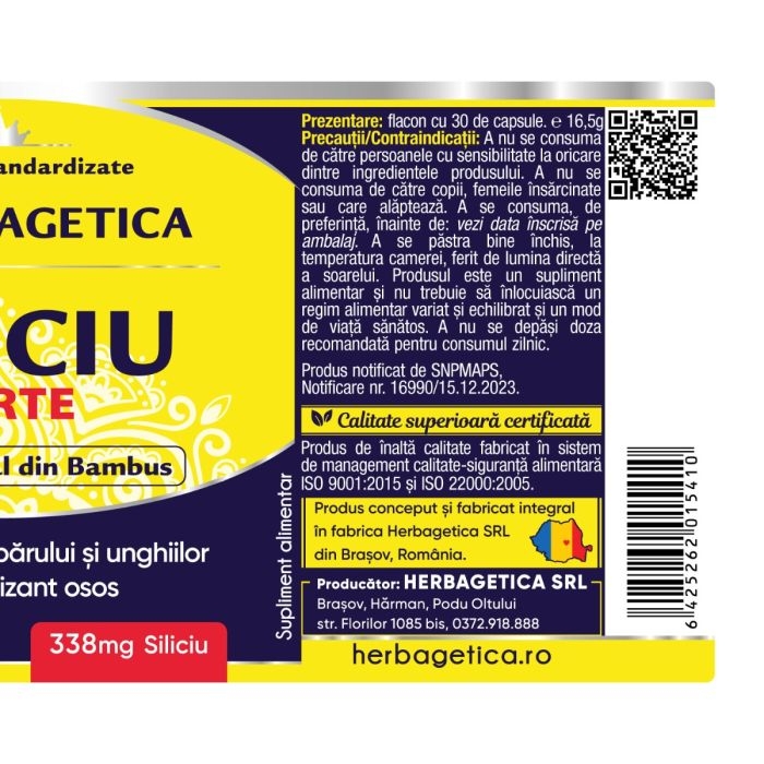 Siliciu Forte, 30 capsule, Herbagetica Siliciu Forte, 30 capsule, Herbagetica