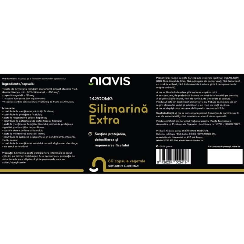 Silimarina Extra, 14200 mg, 60 capsule, Niavis Silimarina Extra, 14200 mg, 60 capsule, Niavis