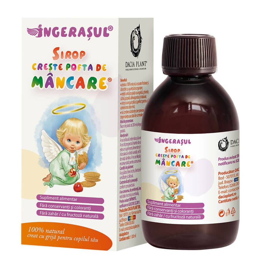 Sirop creste pofta de mancare Ingerasul, 200 ml, Dacia Plant Sirop creste pofta de mancare Ingerasul, 200 ml, Dacia Plant