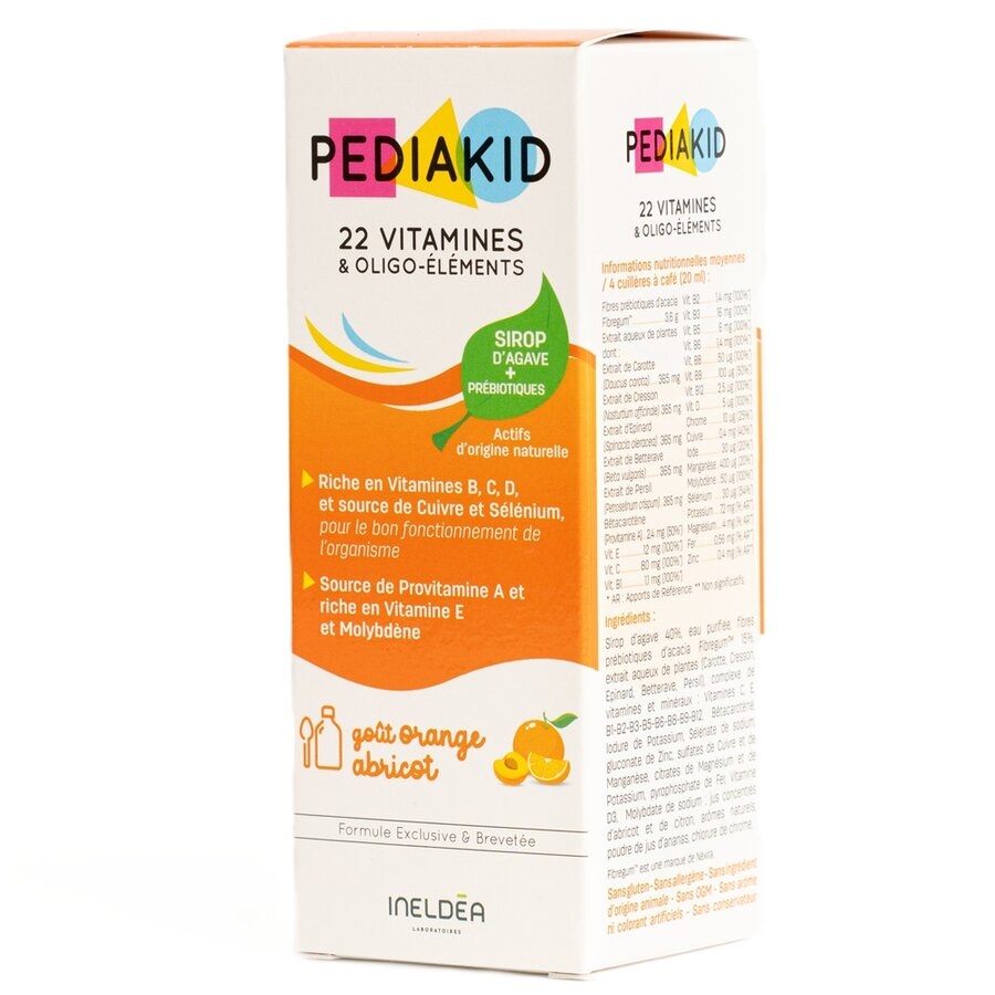 Sirop cu gust de portocale si caise 22 de vitamine si oligoelemente, 125 ml, Pediakid Sirop cu gust de portocale si caise 22 de vitamine si oligoelemente, 125 ml, Pediakid