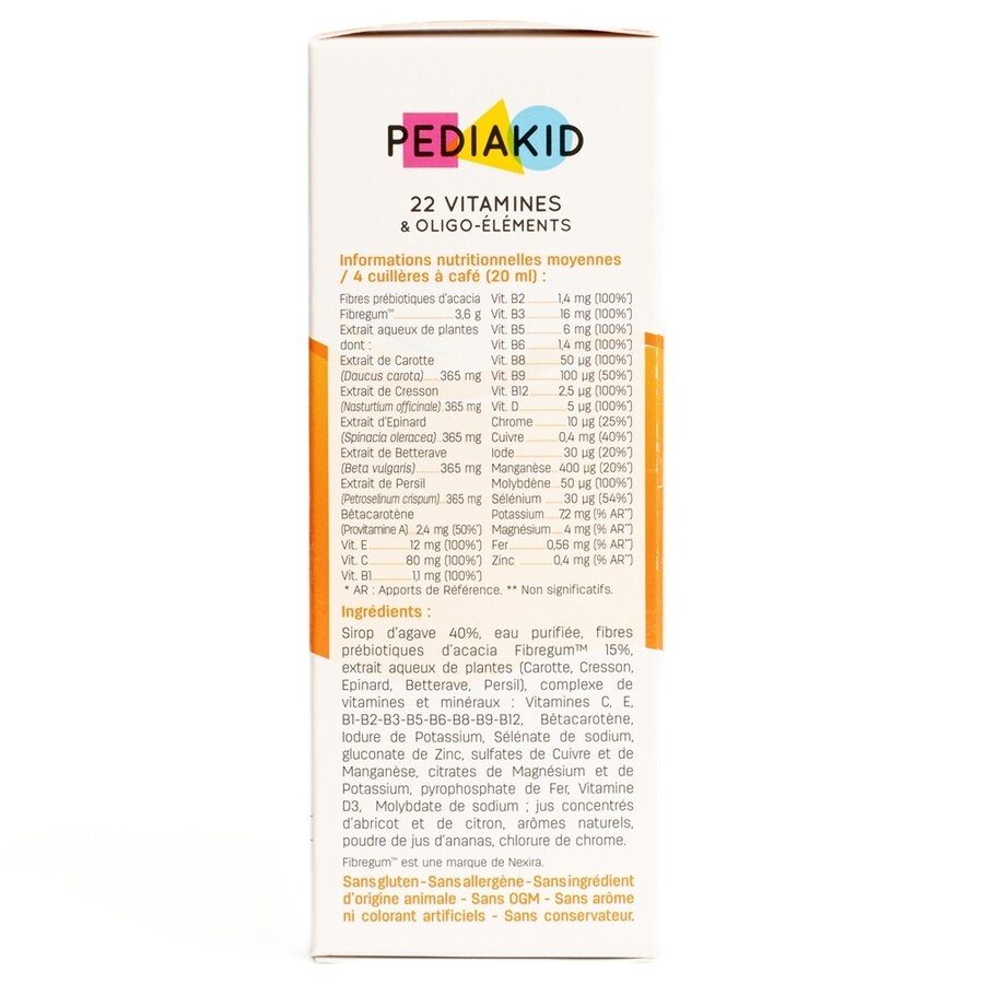 Sirop cu gust de portocale si caise 22 de vitamine si oligoelemente, 125 ml, Pediakid Sirop cu gust de portocale si caise 22 de vitamine si oligoelemente, 125 ml, Pediakid