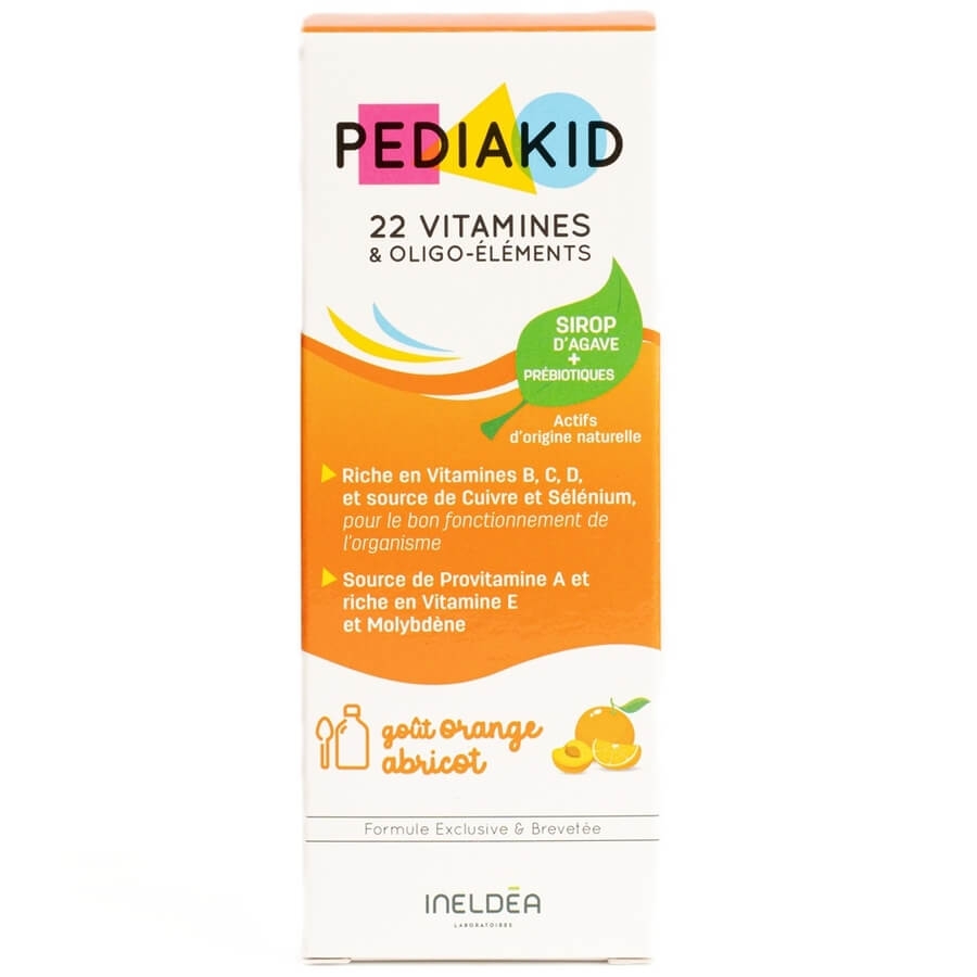 Sirop cu gust de portocale si caise 22 de vitamine si oligoelemente, 125 ml, Pediakid Sirop cu gust de portocale si caise 22 de vitamine si oligoelemente, 125 ml, Pediakid