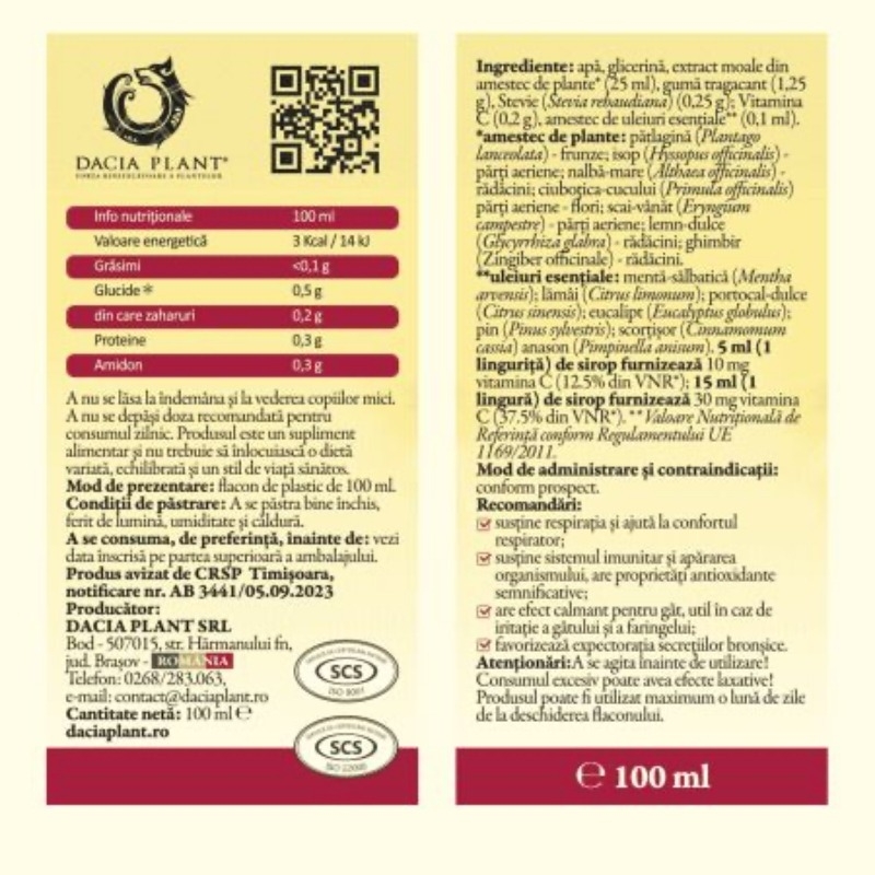 Calmotusin Dbtix Sirop din extracte de plante si vitamina C, 100 ml, Dacia Plant Calmotusin Dbtix Sirop din extracte de plante si vitamina C, 100 ml, Dacia Plant