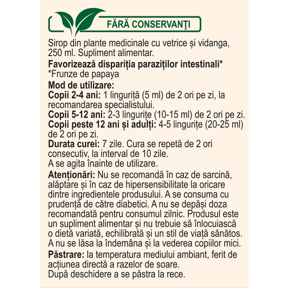Sirop din plante medicinale Vermicin D73, 250 ml, Fares Sirop din plante medicinale Vermicin D73, 250 ml, Fares