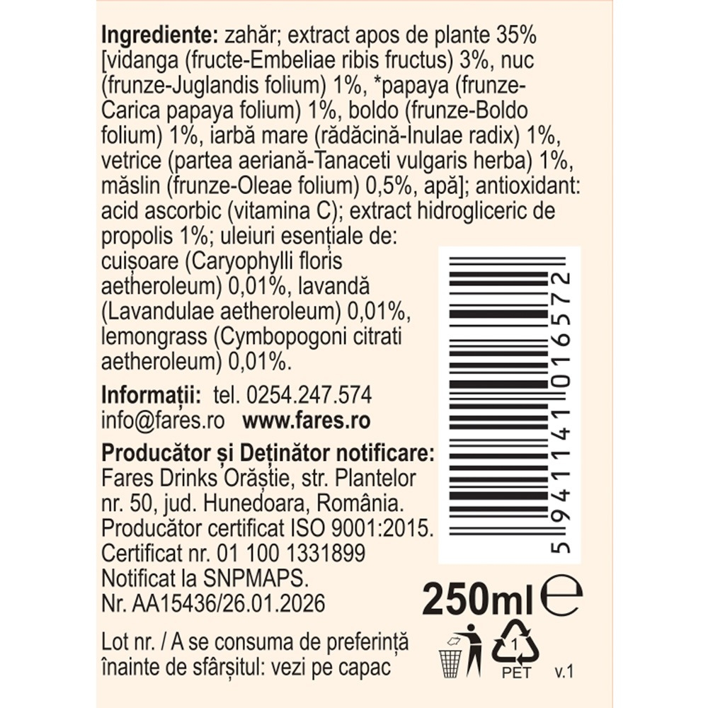 Sirop din plante medicinale Vermicin D73, 250 ml, Fares Sirop din plante medicinale Vermicin D73, 250 ml, Fares
