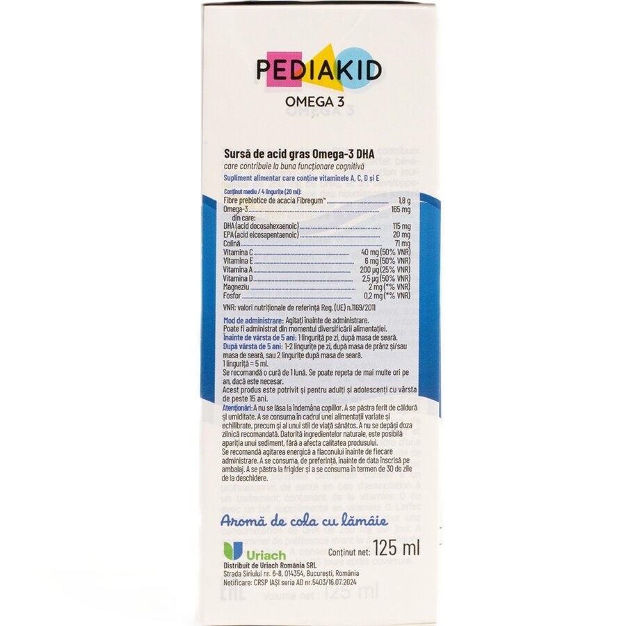 Sirop pentru copii Omega 3 si Vitamina A,C,D,E cu aroma de cola, 125 ml, Pediakid Sirop pentru copii Omega 3 si Vitamina A,C,D,E cu aroma de cola, 125 ml, Pediakid