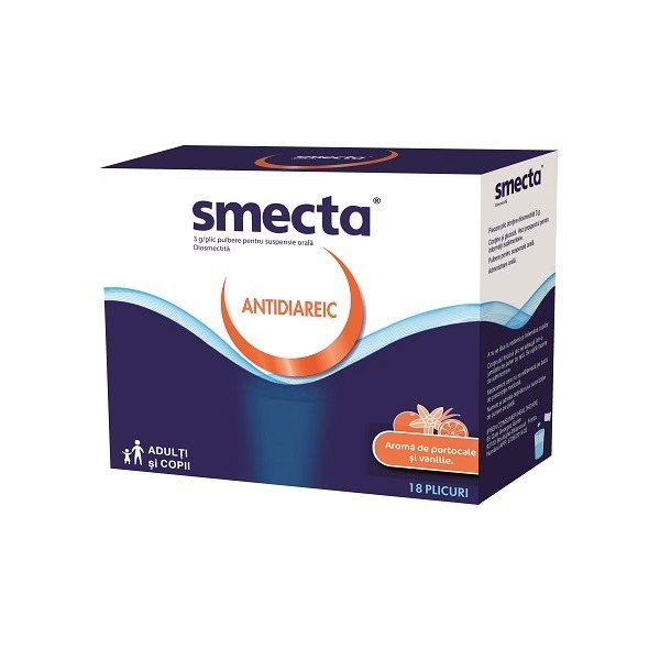 Smecta cu vanilie si portocala, 3 g/plic, 18 plicuri, Laboratoires Mayoly Spindler Smecta cu vanilie si portocala, 3 g/plic, 18 plicuri, Laboratoires Mayoly Spindler