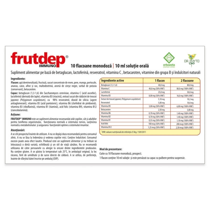 Solutie orala Frutdep Immuno, 10 flacoane, Dr. Phyto Solutie orala Frutdep Immuno, 10 flacoane, Dr. Phyto