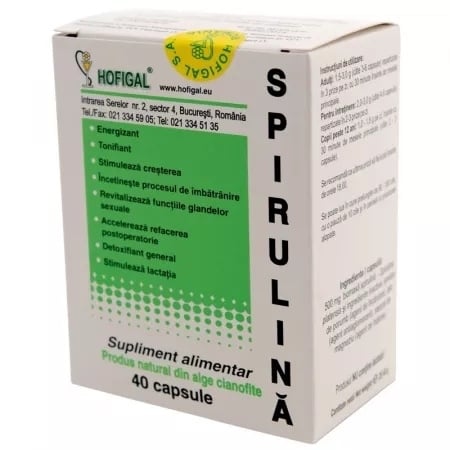 Spirulina, 500 mg, 40 capsule, Hofigal Spirulina, 500 mg, 40 capsule, Hofigal