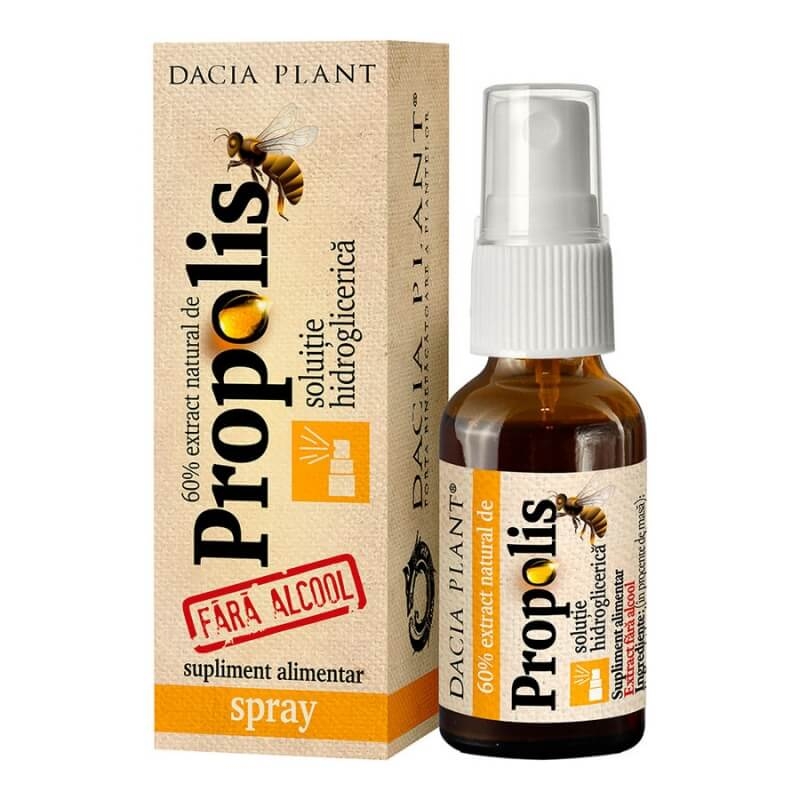 Spray cu extract natural de propolis fara alcool, 20 ml, Dacia Plant Spray cu extract natural de propolis fara alcool, 20 ml, Dacia Plant