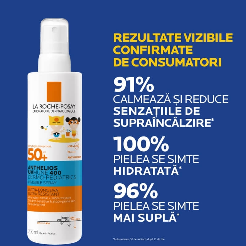 Spray invizibil SPF 50+ pentru copii Anthelios Dermo-Pediatrics, 200 ml, La Roche-Posay Spray invizibil SPF 50+ pentru copii Anthelios Dermo-Pediatrics, 200 ml, La Roche-Posay