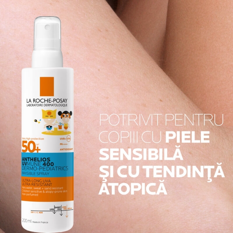 Spray invizibil SPF 50+ pentru copii Anthelios Dermo-Pediatrics, 200 ml, La Roche-Posay Spray invizibil SPF 50+ pentru copii Anthelios Dermo-Pediatrics, 200 ml, La Roche-Posay