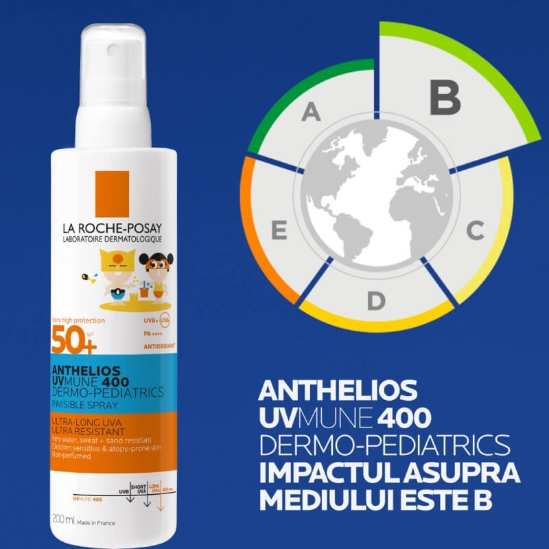 Spray invizibil SPF 50+ pentru copii Anthelios Dermo-Pediatrics, 200 ml, La Roche-Posay Spray invizibil SPF 50+ pentru copii Anthelios Dermo-Pediatrics, 200 ml, La Roche-Posay