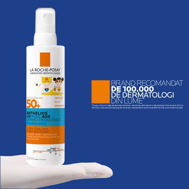 Spray invizibil SPF 50+ pentru copii Anthelios Dermo-Pediatrics, 200 ml, La Roche-Posay Spray invizibil SPF 50+ pentru copii Anthelios Dermo-Pediatrics, 200 ml, La Roche-Posay