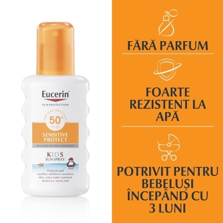 Spray de corp pentru copii SPF 50+ Sun Protection Sensitive Protect, 200 ml, Eucerin