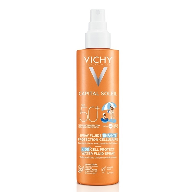 Spray protectie solara pentru copii SPF 50+ Capital Soleil Kids Cell Protect, 200 ml, Vichy Spray protectie solara pentru copii SPF 50+ Capital Soleil Kids Cell Protect, 200 ml, Vichy