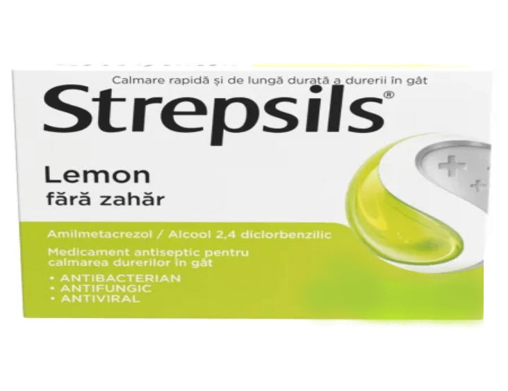 Strepsils Lemon fara zahar, 24 pastile, Reckitt Benckiser Strepsils Lemon fara zahar, 24 pastile, Reckitt Benckiser