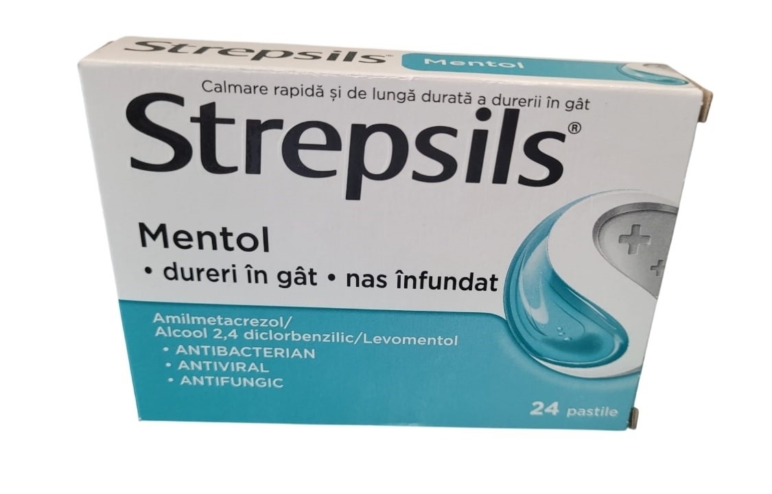Strepsils Mentol, 24 pastile, Reckitt Benckiser Strepsils Mentol, 24 pastile, Reckitt Benckiser