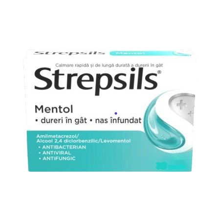 Strepsils Mentol, 24 pastile, Reckitt Benckiser Strepsils Mentol, 24 pastile, Reckitt Benckiser
