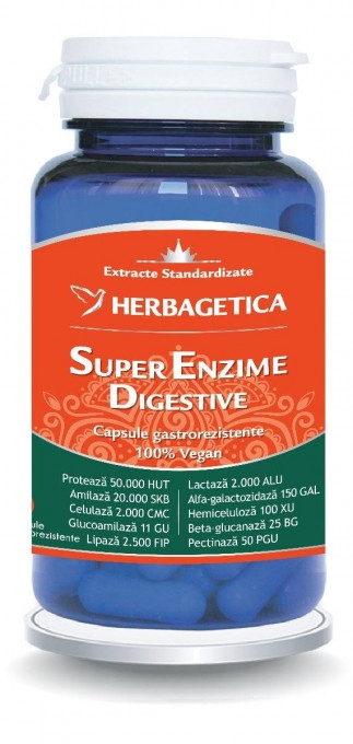 Super Enzime Digestive, 60 capsule, Herbagetica Super Enzime Digestive, 60 capsule, Herbagetica