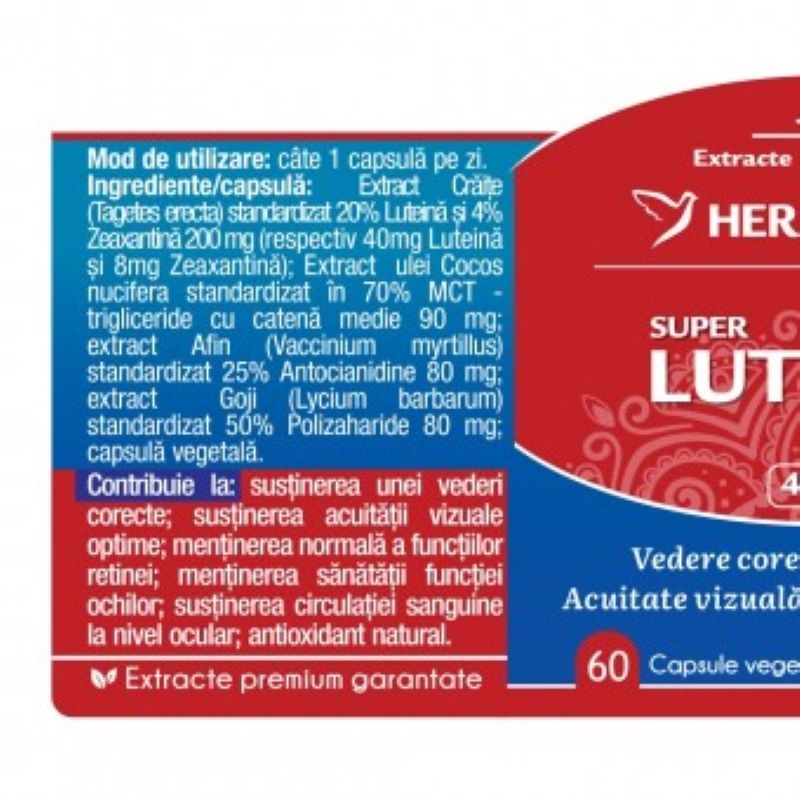 Super Luteina Zeaxantina, 60 capsule, Herbagetica Super Luteina Zeaxantina, 60 capsule, Herbagetica