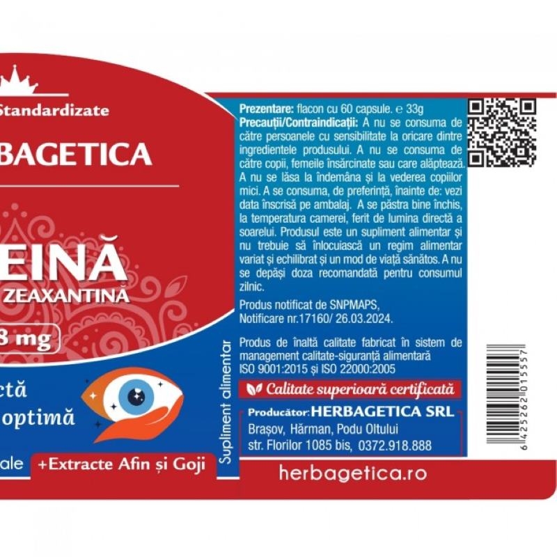 Super Luteina Zeaxantina, 60 capsule, Herbagetica Super Luteina Zeaxantina, 60 capsule, Herbagetica