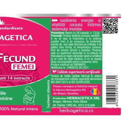Superfecund femei, 30 capsule, Herbagetica Superfecund femei, 30 capsule, Herbagetica