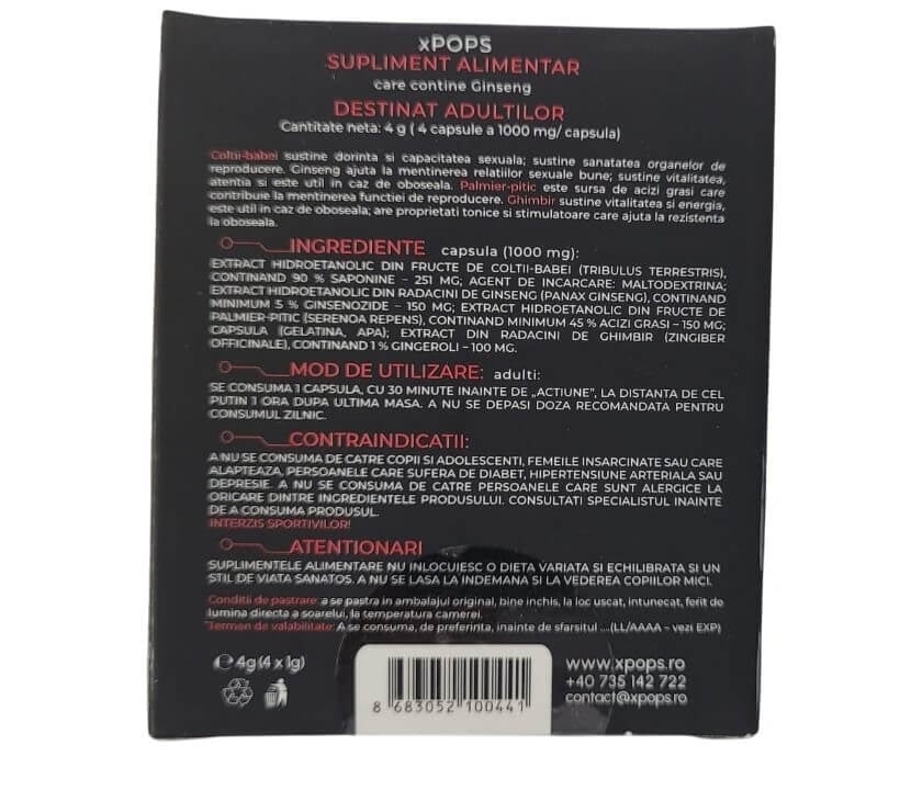 Supliment alimentar pentru potenta, 4 capsule, Pops Supliment alimentar pentru potenta, 4 capsule, Pops