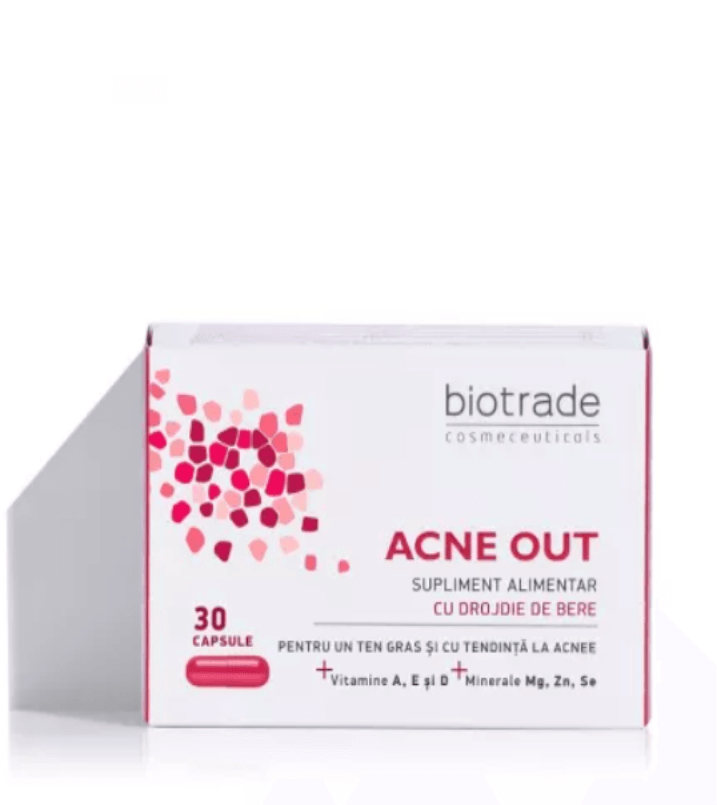 Supliment alimentar pentru ten gras cu tendinta acneica Acne Out, 30 capsule, Biotrade Supliment alimentar pentru ten gras cu tendinta acneica Acne Out, 30 capsule, Biotrade