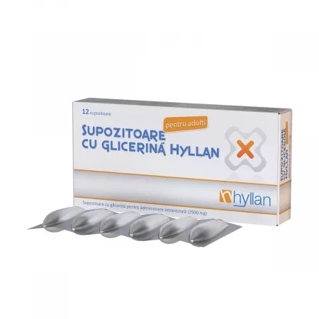 Supozitoare cu glicerina 2500 mg pentru adulti, 12 bucati, Hyllan Supozitoare cu glicerina 2500 mg pentru adulti, 12 bucati, Hyllan