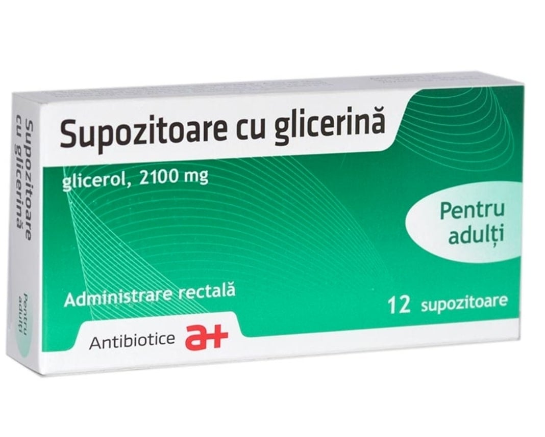 Supozitoare cu glicerina adulti, 2100 mg, 12 supozitoare, Antibiotice SA Supozitoare cu glicerina adulti, 2100 mg, 12 supozitoare, Antibiotice SA