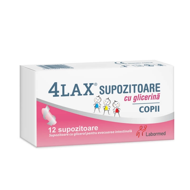 Supozitoare cu glicerina pentru copii 4Lax, 12 bucati, Labormed Supozitoare cu glicerina pentru copii 4Lax, 12 bucati, Labormed
