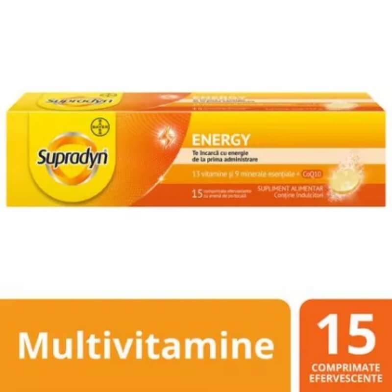 Multivitamine si minerale Supradyn Energy cu Coenzima Q10, 15 comprimate efervescente, Bayer Multivitamine si minerale Supradyn Energy cu Coenzima Q10, 15 comprimate efervescente, Bayer