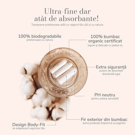 Tampoane cu bumbac organic Mini, 16 bucati, Enroush