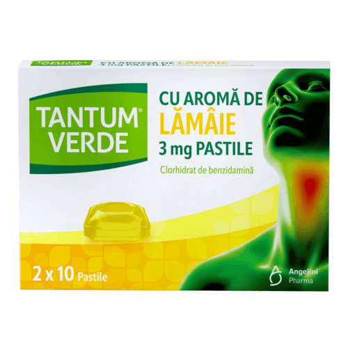 Tantum Verde cu aroma de lamaie, 3 mg, 20 pastile, Angelini Tantum Verde cu aroma de lamaie, 3 mg, 20 pastile, Angelini