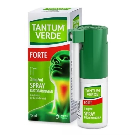 Tantum Verde Forte spray bucofaringian, 3 mg/ml, 15 ml, Angelini Tantum Verde Forte spray bucofaringian, 3 mg/ml, 15 ml, Angelini
