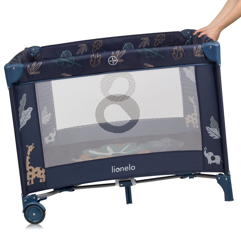 Tarc de joaca copii, Lionelo, Bonnie, Pana la 15 kg, 100 x 100 cm, Pliere compacta, Include geanta de transport, Din plasa, Cu intrare laterala cu fermoar, Cu roti, Cu salteluta din spuma, Conform cu EN12227, Albastru Tarc de joaca copii, Lionelo, Bonnie, Pana la 15 kg, 100 x 100 cm, Pliere compacta, Include geanta de transport, Din plasa, Cu intrare laterala cu fermoar, Cu roti, Cu salteluta din spuma, Conform cu EN12227, Albastru