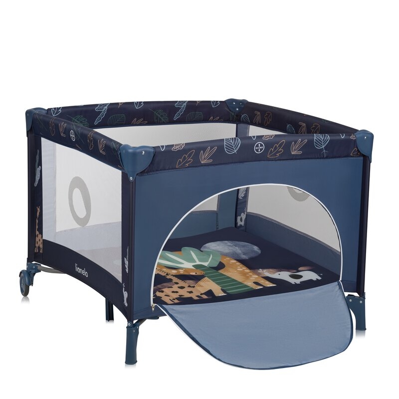Tarc de joaca copii, Lionelo, Bonnie, Pana la 15 kg, 100 x 100 cm, Pliere compacta, Include geanta de transport, Din plasa, Cu intrare laterala cu fermoar, Cu roti, Cu salteluta din spuma, Conform cu EN12227, Albastru Tarc de joaca copii, Lionelo, Bonnie, Pana la 15 kg, 100 x 100 cm, Pliere compacta, Include geanta de transport, Din plasa, Cu intrare laterala cu fermoar, Cu roti, Cu salteluta din spuma, Conform cu EN12227, Albastru