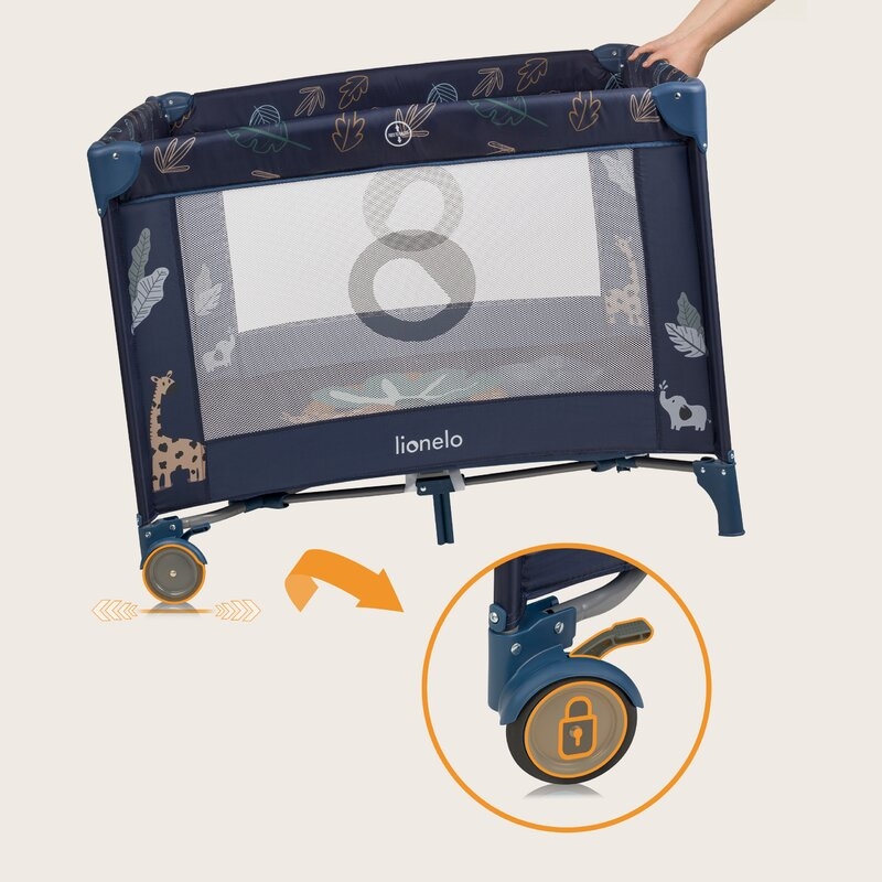 Tarc de joaca copii, Lionelo, Bonnie, Pana la 15 kg, 100 x 100 cm, Pliere compacta, Include geanta de transport, Din plasa, Cu intrare laterala cu fermoar, Cu roti, Cu salteluta din spuma, Conform cu EN12227, Albastru Tarc de joaca copii, Lionelo, Bonnie, Pana la 15 kg, 100 x 100 cm, Pliere compacta, Include geanta de transport, Din plasa, Cu intrare laterala cu fermoar, Cu roti, Cu salteluta din spuma, Conform cu EN12227, Albastru
