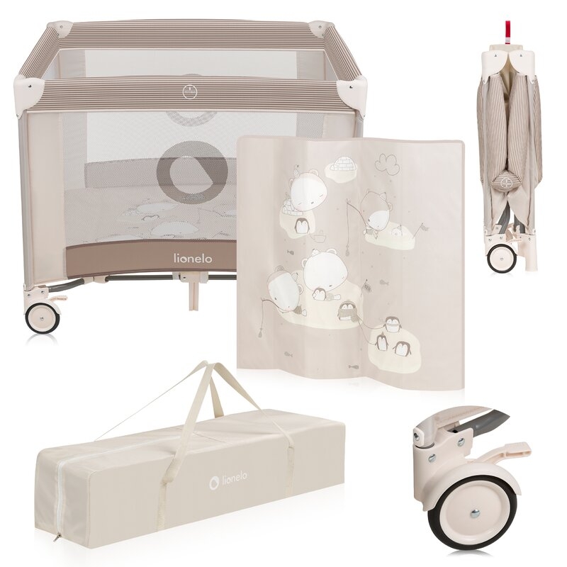 Tarc de joaca copii, Lionelo, Bonnie, Pana la 15 kg, 100 x 100 cm, Pliere compacta, Include geanta de transport, Din plasa, Cu intrare laterala cu fermoar, Cu roti, Cu salteluta din spuma, Conform cu EN12227, Bej Tarc de joaca copii, Lionelo, Bonnie, Pana la 15 kg, 100 x 100 cm, Pliere compacta, Include geanta de transport, Din plasa, Cu intrare laterala cu fermoar, Cu roti, Cu salteluta din spuma, Conform cu EN12227, Bej