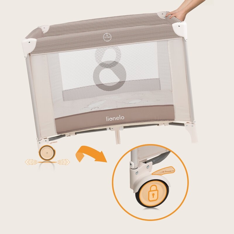 Tarc de joaca copii, Lionelo, Bonnie, Pana la 15 kg, 100 x 100 cm, Pliere compacta, Include geanta de transport, Din plasa, Cu intrare laterala cu fermoar, Cu roti, Cu salteluta din spuma, Conform cu EN12227, Bej Tarc de joaca copii, Lionelo, Bonnie, Pana la 15 kg, 100 x 100 cm, Pliere compacta, Include geanta de transport, Din plasa, Cu intrare laterala cu fermoar, Cu roti, Cu salteluta din spuma, Conform cu EN12227, Bej
