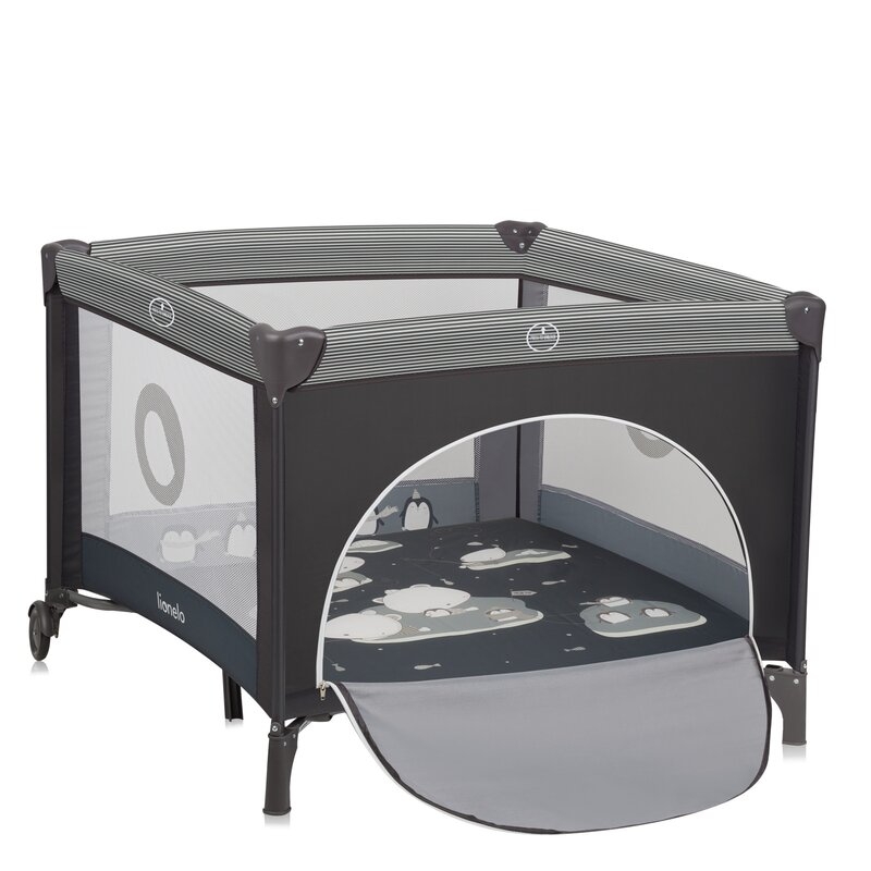 Tarc de joaca copii, Lionelo, Bonnie, Pana la 15 kg, 100 x 100 cm, Pliere compacta, Include geanta de transport, Din plasa, Cu intrare laterala cu fermoar, Cu roti, Cu salteluta din spuma, Conform cu EN12227, Gri inchis Tarc de joaca copii, Lionelo, Bonnie, Pana la 15 kg, 100 x 100 cm, Pliere compacta, Include geanta de transport, Din plasa, Cu intrare laterala cu fermoar, Cu roti, Cu salteluta din spuma, Conform cu EN12227, Gri inchis