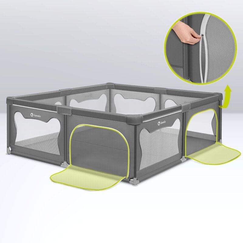 Tarc de joaca copii, Lionelo, Willow XL,180 x 200 cm, Pliere compacta, Include geanta de transport, Din plasa, Cu doua intrari laterale si fermoar, Cu ventuze pentru stabilitate, Conform cu EN 12227:2010, Gri Tarc de joaca copii, Lionelo, Willow XL,180 x 200 cm, Pliere compacta, Include geanta de transport, Din plasa, Cu doua intrari laterale si fermoar, Cu ventuze pentru stabilitate, Conform cu EN 12227:2010, Gri