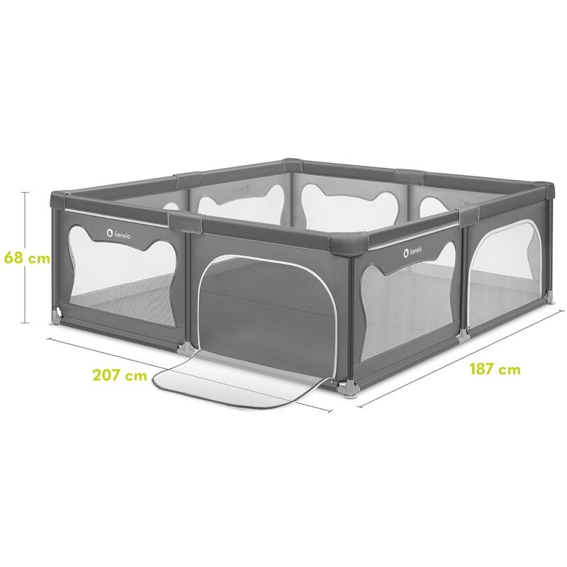 Tarc de joaca copii, Lionelo, Willow XL,180 x 200 cm, Pliere compacta, Include geanta de transport, Din plasa, Cu doua intrari laterale si fermoar, Cu ventuze pentru stabilitate, Conform cu EN 12227:2010, Gri Tarc de joaca copii, Lionelo, Willow XL,180 x 200 cm, Pliere compacta, Include geanta de transport, Din plasa, Cu doua intrari laterale si fermoar, Cu ventuze pentru stabilitate, Conform cu EN 12227:2010, Gri