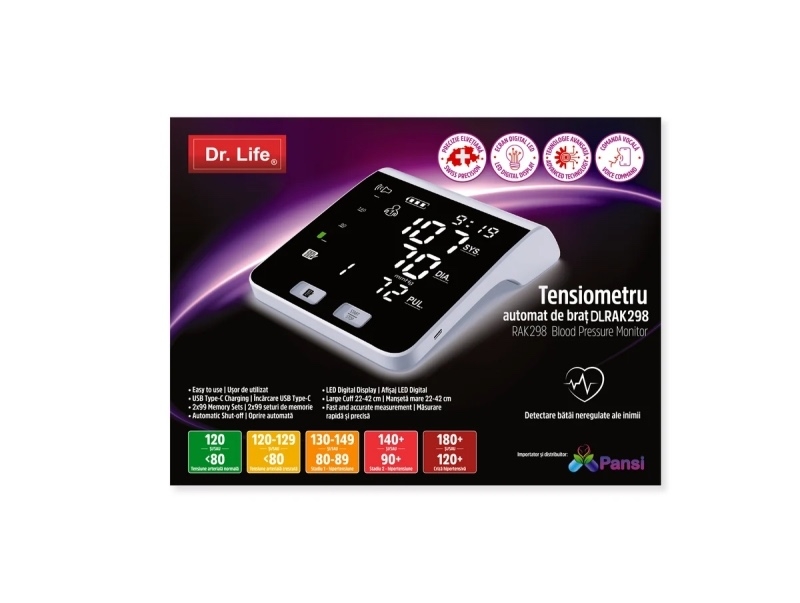Tensiometru automat de brat cu voce RAK298, Dr. Life Tensiometru automat de brat cu voce RAK298, Dr. Life