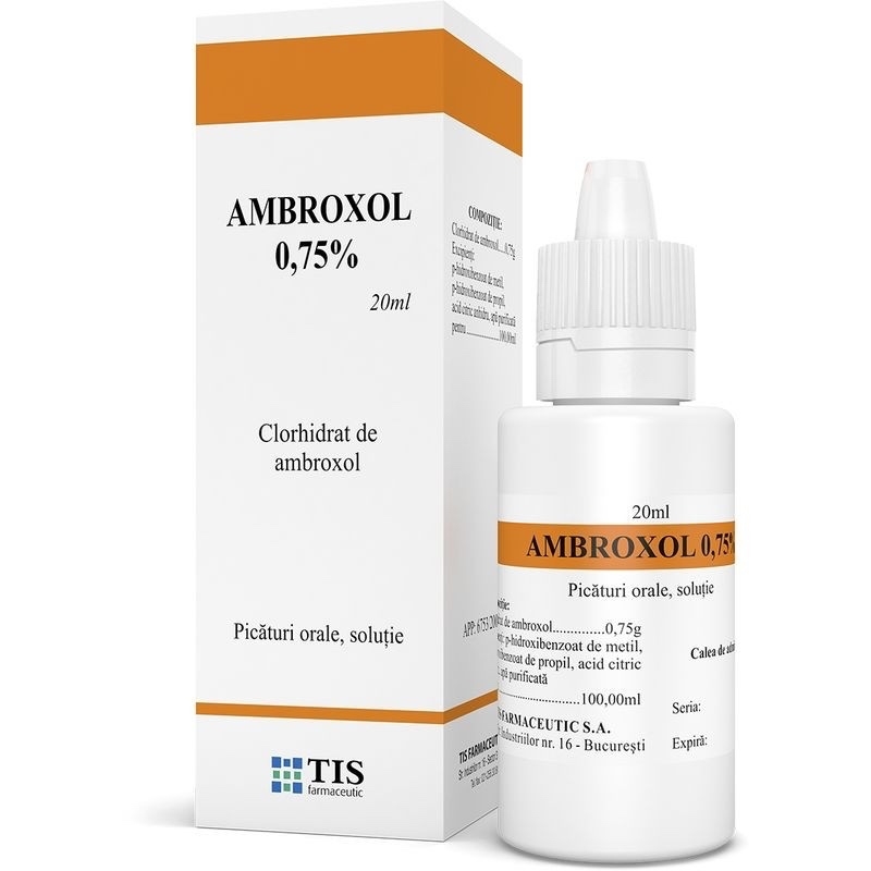 Ambroxol 0.75%, picaturi orale solutie, 20 ml, Tis Farmaceutic Ambroxol 0.75%, picaturi orale solutie, 20 ml, Tis Farmaceutic