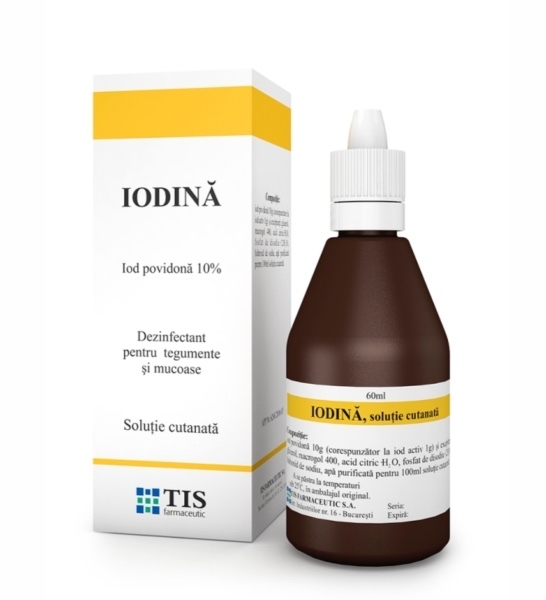 Iodina solutie cutanata, 10%, 60 ml, Tis Farmaceutic Iodina solutie cutanata, 10%, 60 ml, Tis Farmaceutic