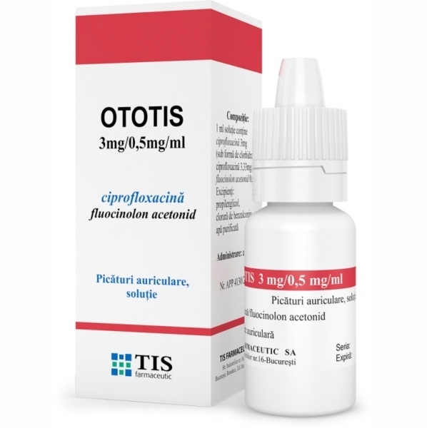 Ototis picaturi auriculare, solutie, 3 mg/ml + 0,5 mg/ml, 10 ml, Tis Farmaceutic Ototis picaturi auriculare, solutie, 3 mg/ml + 0,5 mg/ml, 10 ml, Tis Farmaceutic