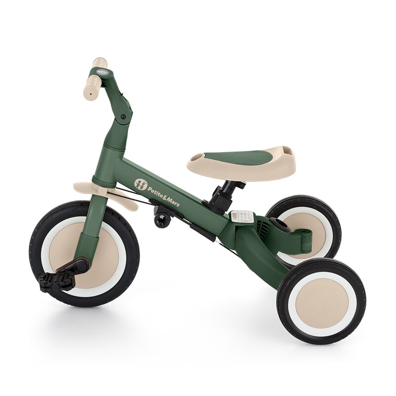 Tricicleta, Petite&Mars, Turbo, 5 in 1, Multifunctionala, Vehicul de impins, Bicicleta cu/fara pedale, Cu maner detasabil, Roti din cauciuc, Pana la 25 kg, 1.5-5 ani, Verde