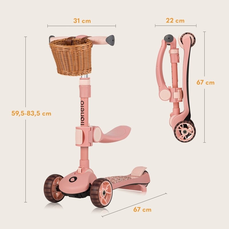 Trotineta, Lionelo, Franky, Multifunctionala, Pliabila, Pana la 50 kg, Bicicleta cu 3 roti si trotineta de echilibru, Ghidon reglabil, Sezut detasabil, Roti cu LED, Conform cu EN71, EN62115, 12 luni+, Roz Trotineta, Lionelo, Franky, Multifunctionala, Pliabila, Pana la 50 kg, Bicicleta cu 3 roti si trotineta de echilibru, Ghidon reglabil, Sezut detasabil, Roti cu LED, Conform cu EN71, EN62115, 12 luni+, Roz